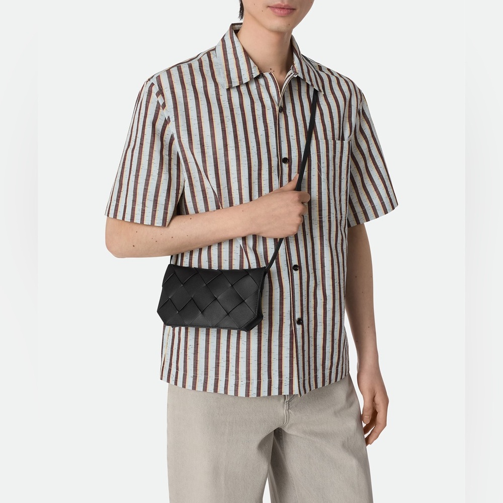 $1800 Bottega Veneta Black Diago Leather Crossbody Flap Phone Pouch Purse Bag